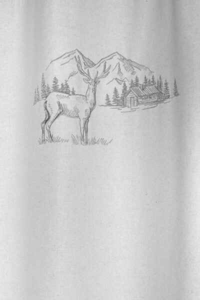 Vorhang mit Stickerei: Hirsch, Berg und Hütte, Berglandschaft mit festen Ösen, PLANAY NATUREL 135×260