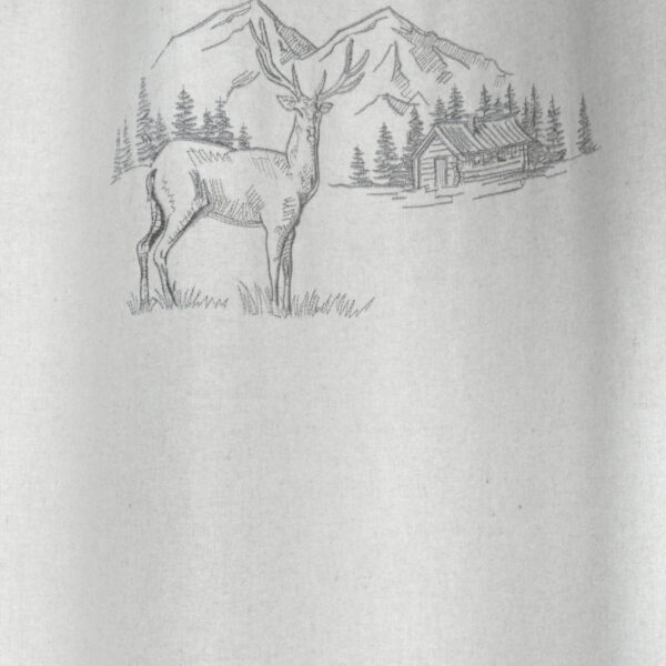 Vorhang mit Stickerei: Hirsch, Berg und Hütte, Berglandschaft mit festen Ösen, PLANAY NATUREL 135×260