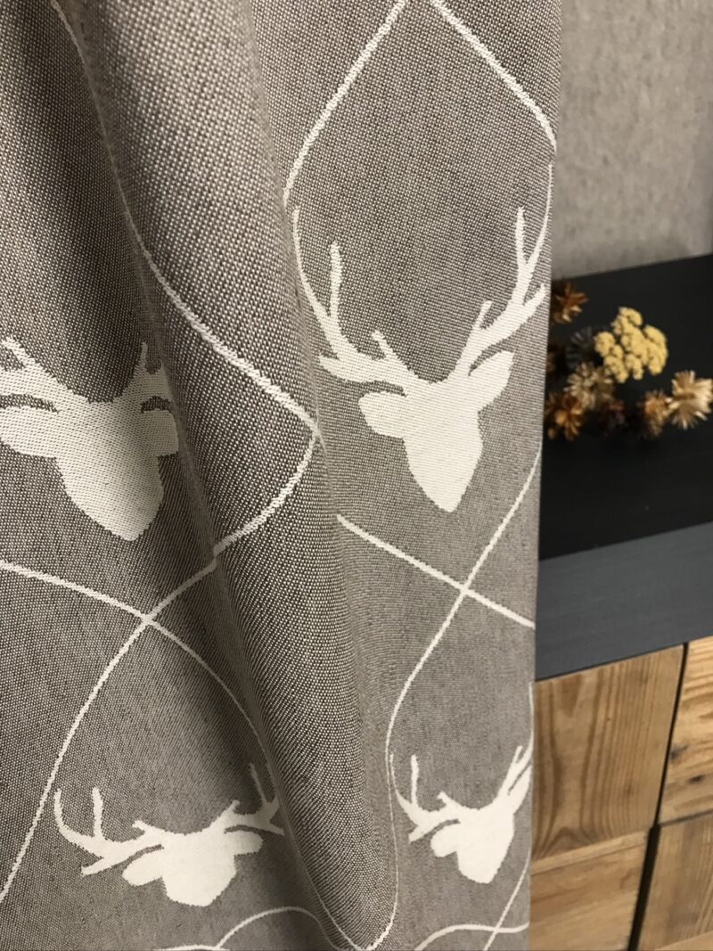 Maßgeschneiderte Gardine mit Hirschen und Rauten aus Naturfasern, TRAMESC, alpiner Stil, anthrazit