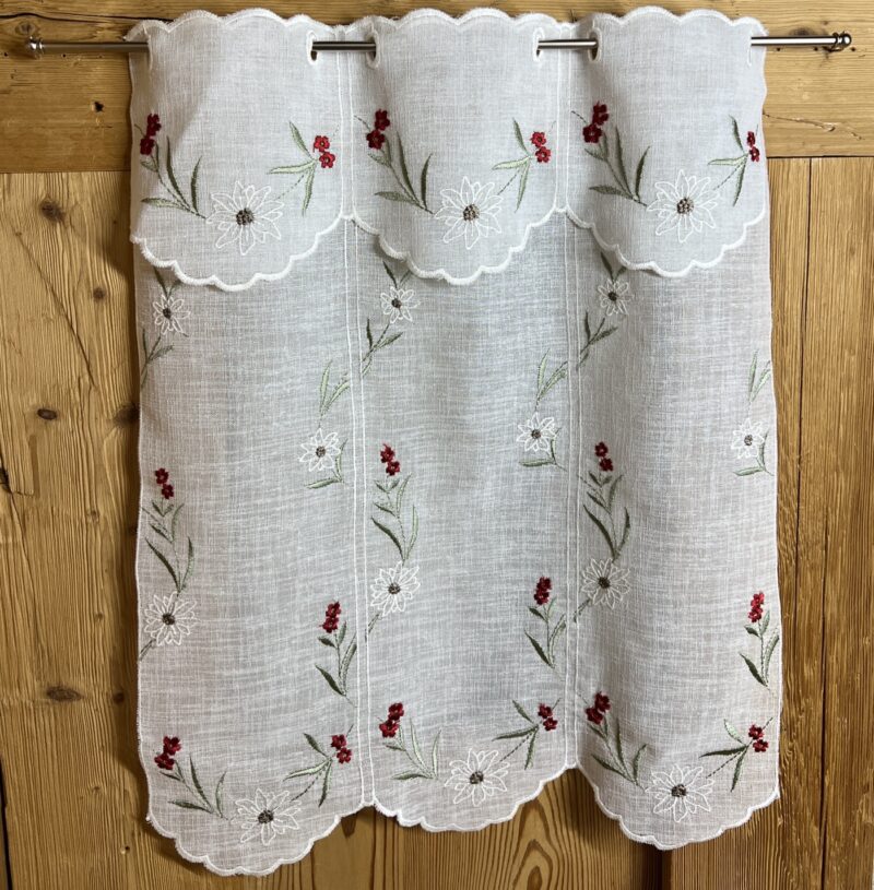 Scheibengardine im Landhausstil mit besticktem Blumenmotiv, Z- Campanula