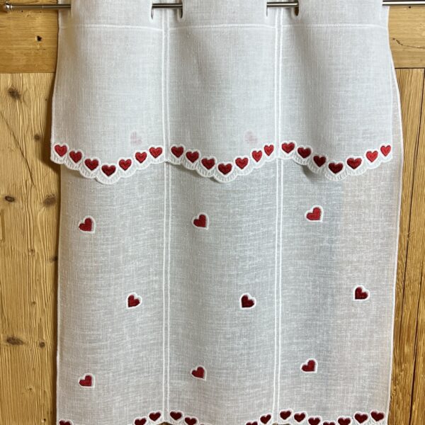 Scheibengardine Küche mit Roten Herzen Bestickt – Tiroler Landhausstil Bistrogardine Weiß/Rot – Modell Z-3717