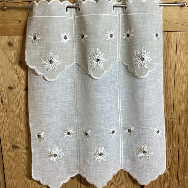 Scheibengardine mit Edelweiß, im Landhausstil mit besticktem Blumenmotiv, 3684