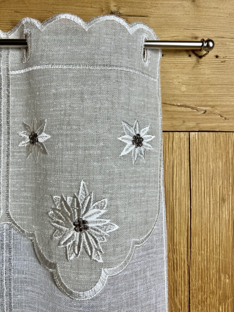 Scheibengardine mit Edelweiß, im Landhausstil mit besticktem Blumenmotiv, 3684