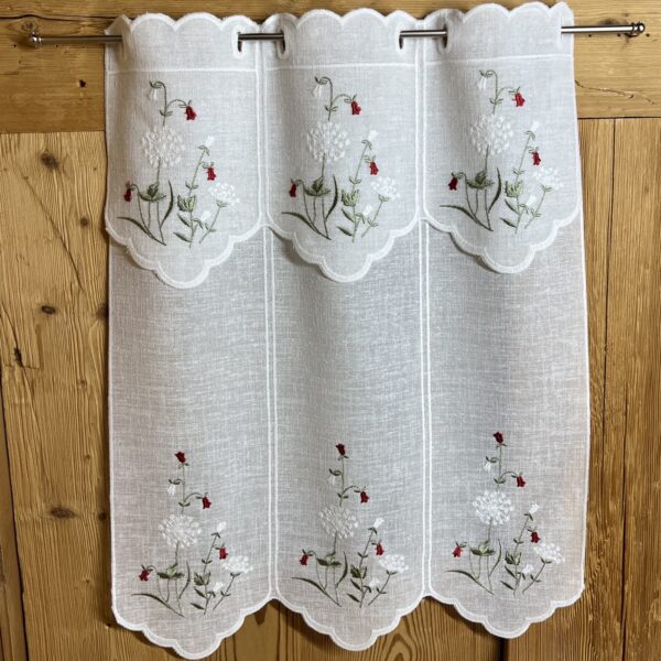 Scheibengardine im Landhausstil mit besticktem Blumenmotiv, Z- Campanula