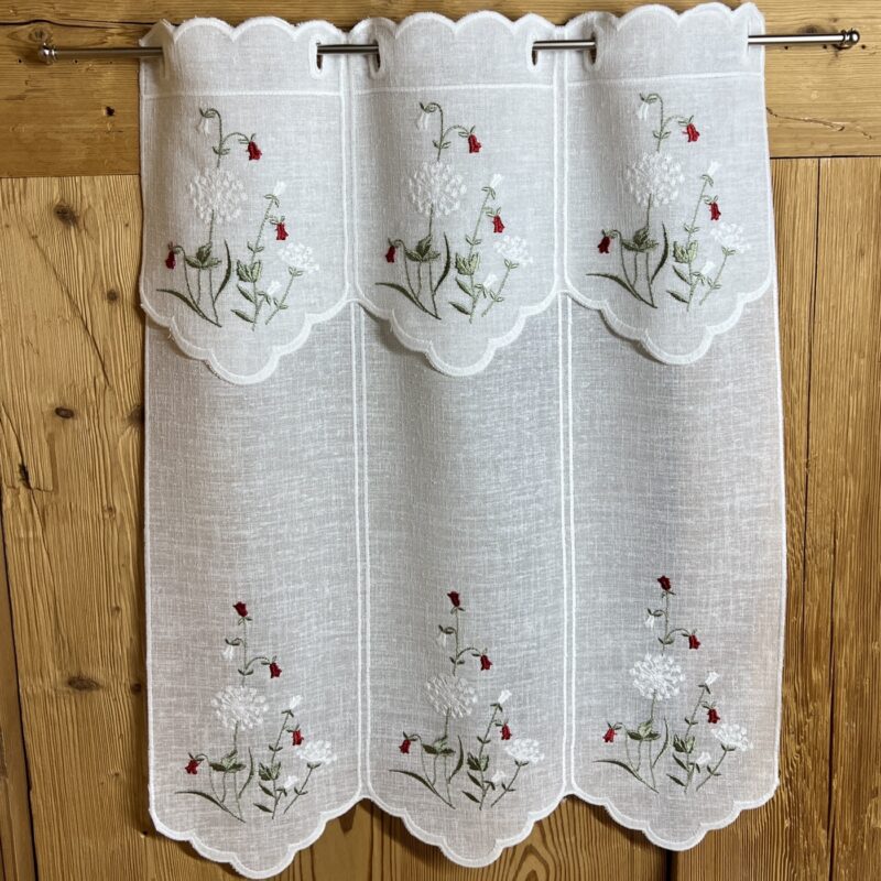 Scheibengardine im Landhausstil mit besticktem Blumenmotiv, Z- Campanula