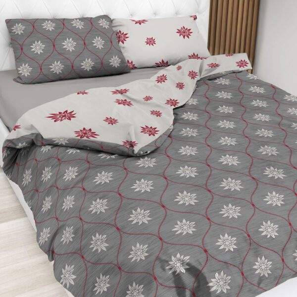 Bettwäsche mit Alpenmotiv Edelweiß, Double Face Design, 100% Baumwolle, CHARMANT Anthrazit