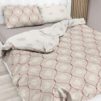 Bettwäsche-Set mit Edelweiß-Motiv im Alpen-Style – 100% Baumwolle Wendebettwäsche, Bordeaux