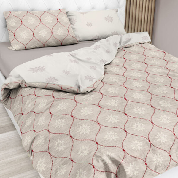 Bettwäsche Set mit Edelweißmotiv im Landhausstil, 100% Baumwolle Wendebettwäsche, CHARMANT Taupe