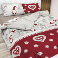 Bettwäsche-Set mit Edelweiß-Motiv im Alpen-Style – 100% Baumwolle Wendebettwäsche, Bordeaux