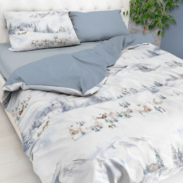 Bettwäsche-Set mit Winterlandschaft, aus reiner Baumwolle – NORVEGIA Bettwäsche-Set mit Winterlandschaft, aus reiner Baumwolle – NORVEGIA