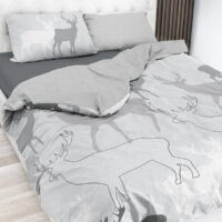 Bettwäsche ROCHER Taupe mit Hirschen, 100% Baumwolle im Alpen-Landhausstil