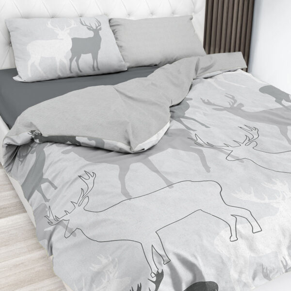 Bettwäsche mit Hirschen, 100% Baumwolle im Alpen-Landhausstil, Grau