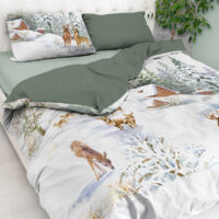 Bettwäsche-Set mit Skifahrern und Winterlandschaft, aus reiner Baumwolle – SCI MONAMOUR Grün