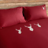 Bettwäsche aus satiniertem Stoff mit Hirschkopfstickerei, DEER Taupe