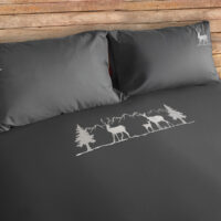 Bettwäsche aus satiniertem Stoff, mit Hirsch- und Berg-Bestickung, TREE anthrazit