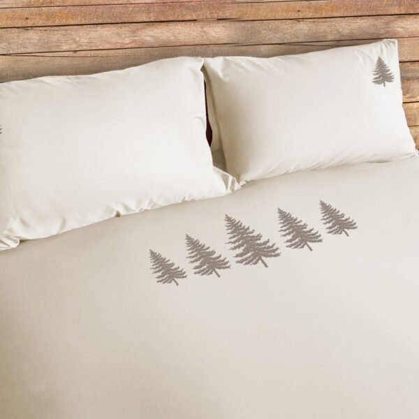 Bettwäscheset aus satiniertem Stoff mit Baumstickerei, TREE Beige