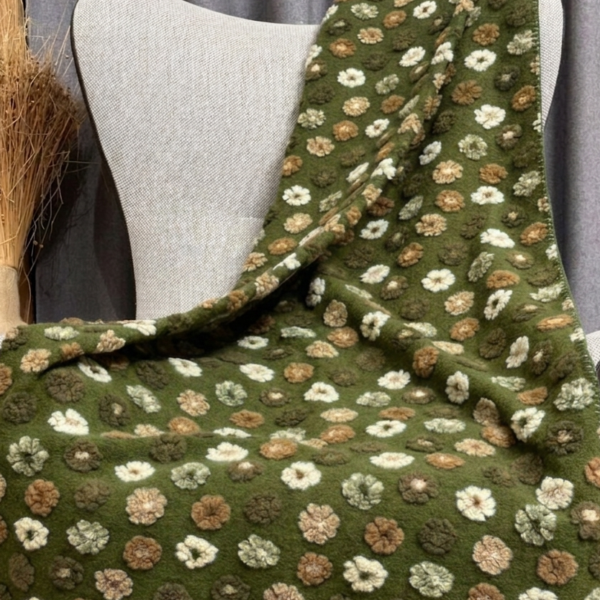 Wolldecke mit BLUMEN, Moosgrün, Chalet und alpiner Landhausstil, 150×200 cm + Doppeldecke