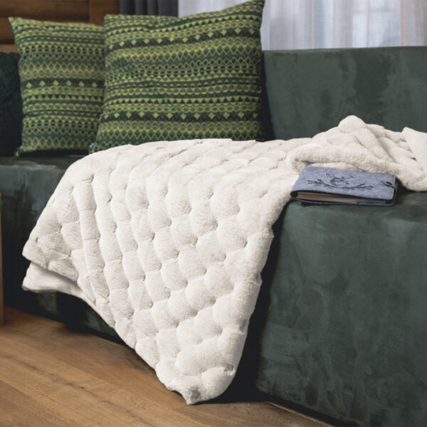 Steppdecke aus Kunstfell, 130 x 160 cm, weich und warm für Sofa und Bett, RHOMBUS – Daunex