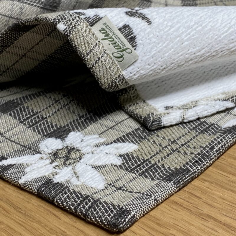 Mitteldecke im Karo-Design mit Edelweißmotiv, 90×90 cm im Alpenstil, traditionell & dekorativ