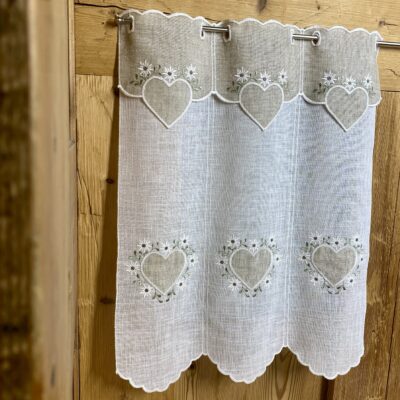 Scheibengardine mit Herzstickerei und Edelweiß, beige, Landhausstil, M-8134