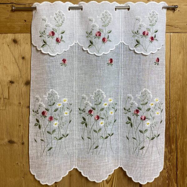Scheibengardine mit Röschen und Margeriten, Landhausstil, M-8278