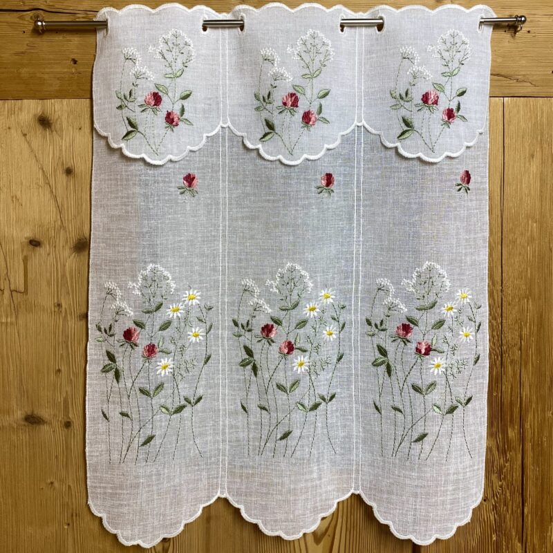 Scheibengardine mit Röschen und Margeriten, Landhausstil, M-8278
