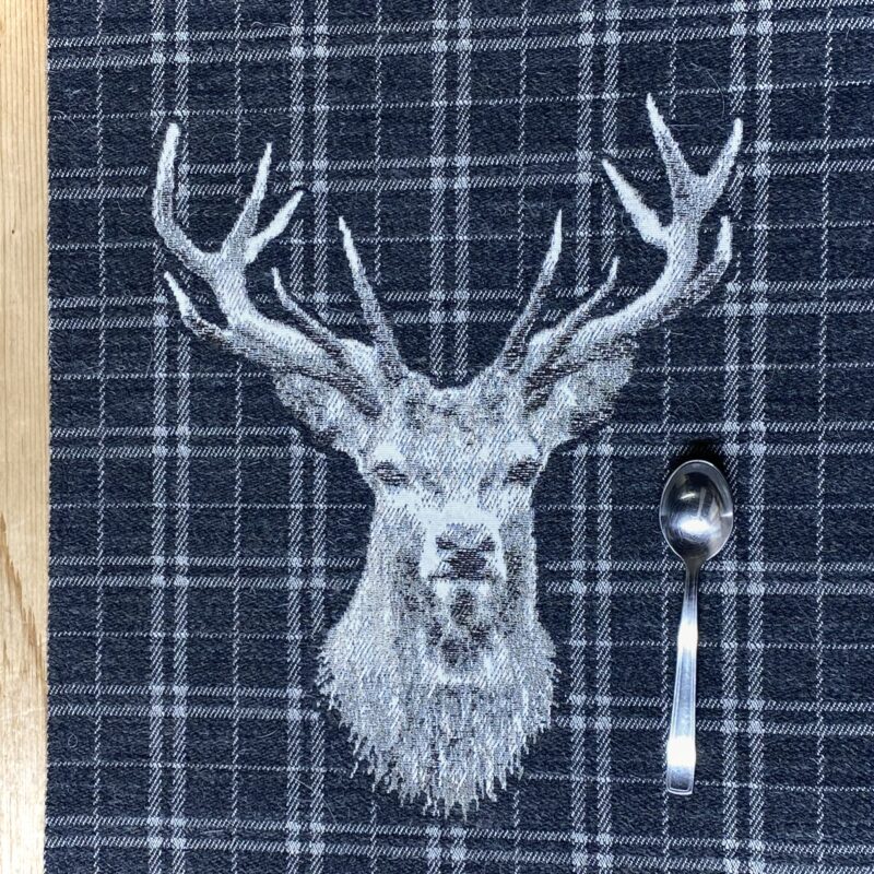 Platzset Hirsch & Reh mit Edelweiß, Anthrazit Kariert, Landhausstil, Alpenstil