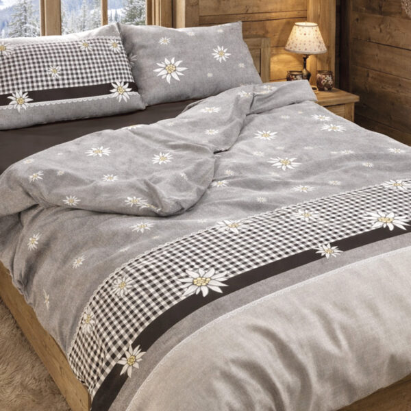Bettwäsche-Set Edelweisse, DAVOS Grau, im Tiroler Stil, 100% Baumwolle