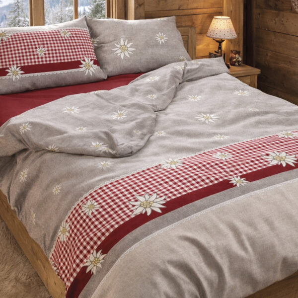 Bettwäsche-Set Edelweisse, DAVOS rot, im Tiroler Stil, 100% Baumwolle
