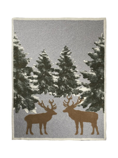 Dekorativer Plaid mit Winterlandschaft und Rentieren, 150 × 200 cm Beige/Grün