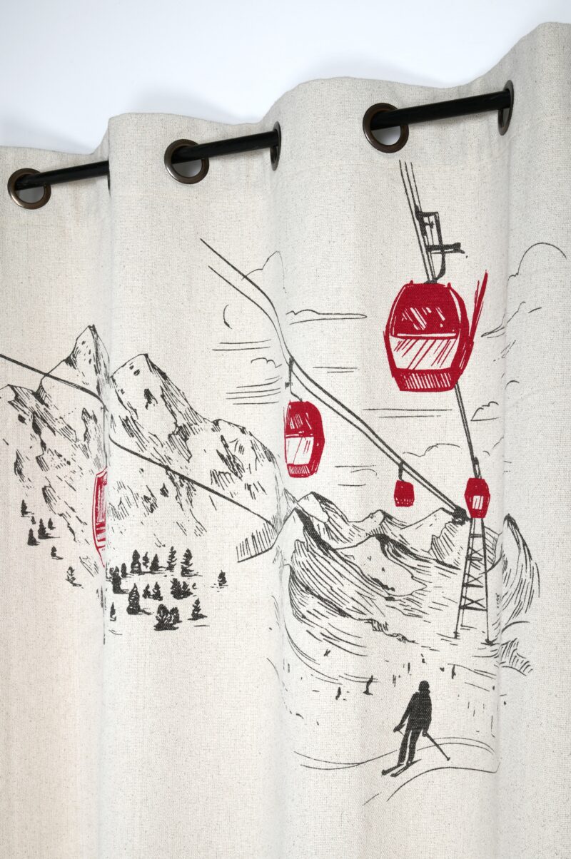 Vorhang aus 100 % Baumwolle mit Seilbahn und Berge, feste Ösen, beige, 140 x 260 cm