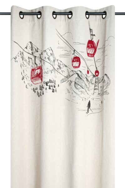Vorhang aus 100 % Baumwolle mit Seilbahn und Berge, feste Ösen, beige, 140 x 260 cm