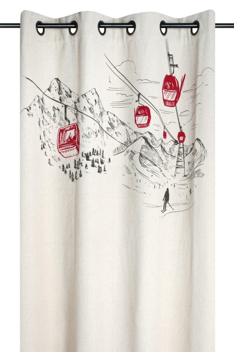 Vorhang aus 100 % Baumwolle mit Seilbahn und Berge, feste Ösen, beige, 140 x 260 cm