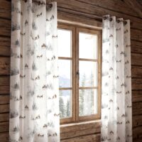 Vorhang mit alpinen Bergmotiv, Wolloptik mit festen Ösen, beige, 140 x 240 cm