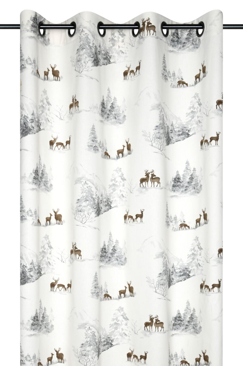 Vorhang mit Hirsch und Winterwaldsmotiv, 140×240 cm mit festen Ösen