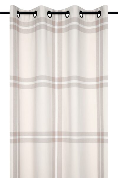 Vorhang mit Karomuster Beige, Wolloptik mit festen Ösen, 140×260 cm