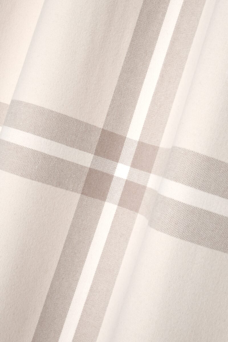 Vorhang mit Karomuster Beige, Wolloptik mit festen Ösen, 140×260 cm