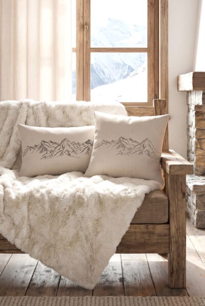 Kissen „Alpenberge“, Wolloptik, beige