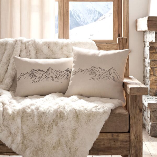 Kissen „Alpenberge“, Wolloptik, beige