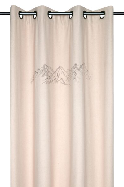 Vorhang mit alpinen Bergmotiv, Wolloptik mit festen Ösen, beige, 140 x 240 cm