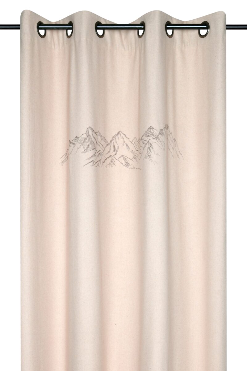 Vorhang mit alpinen Bergmotiv, Wolloptik mit festen Ösen, beige, 140 x 240 cm