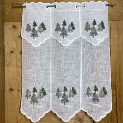 Scheibengardine nach Maß, bestickt mit Tannenbäume, Landhausstil