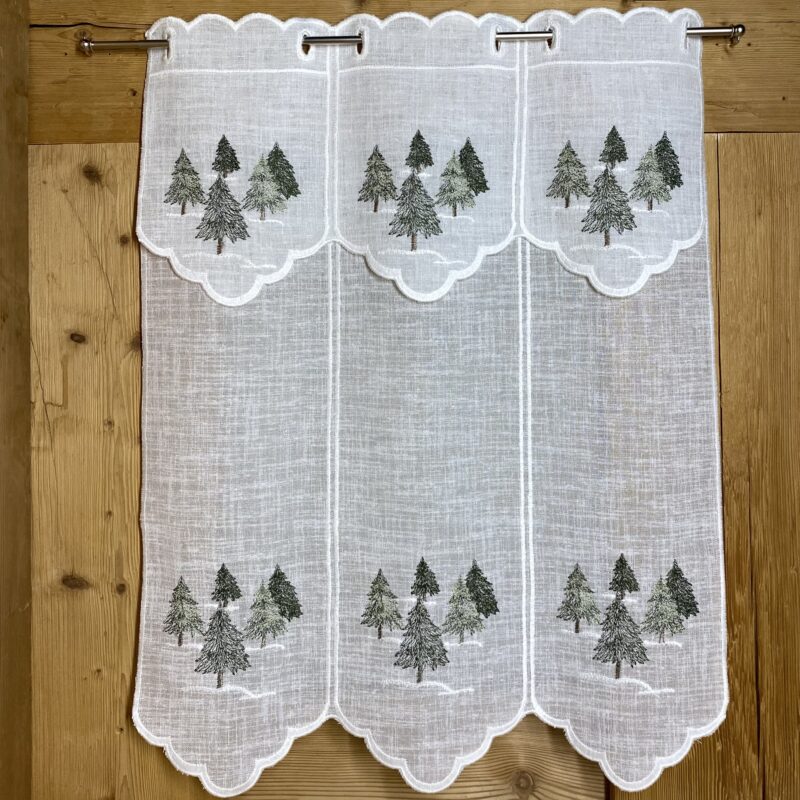 Scheibengardine nach Maß, bestickt mit Tannenbäume, Landhausstil