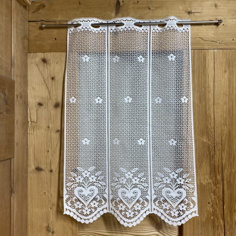 Spitzengardine mit Herzen und Blumen für Fenster, Shabby Chic, Tiroler Landhausstil